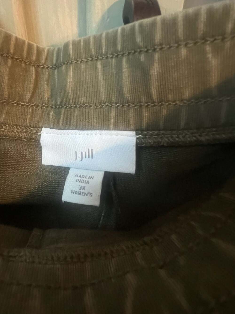 J.Jill Women's Olive Green Drawstring Cotton Pants with Embroidered Side Stripe, - Picture 3 of 7